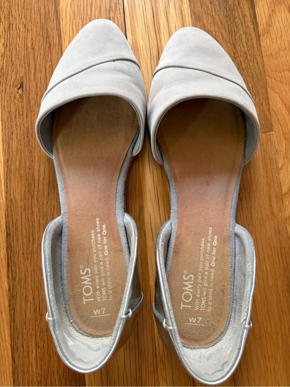 TOMS Women's Light Gray d'Orsay Pointed Toe Flats